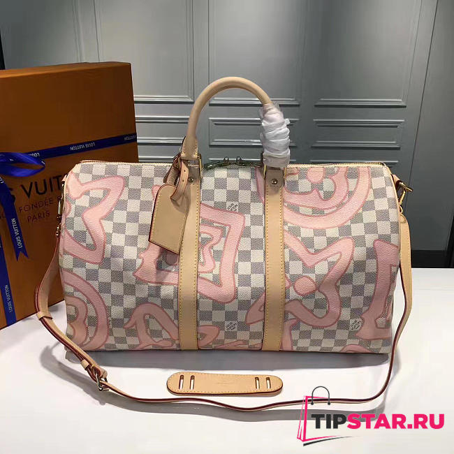 Louis Vuitton Keepall 45 Damier Azur Canvas Pink - 1