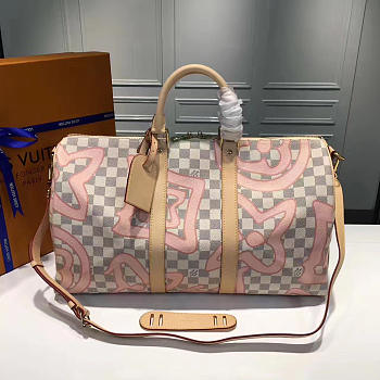 Louis Vuitton Keepall 45 Damier Azur Canvas Pink