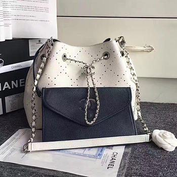 Chanel Perforated Drawstring Bucket Bag White A93596 VS02239