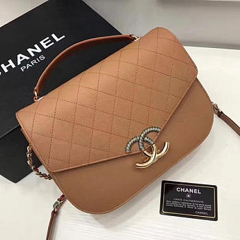 Chanel Grained Calfskin Flap Bag With Top Handle Khaki A93633 VS05669