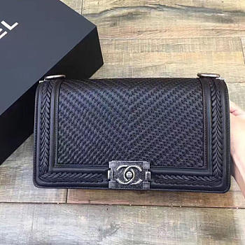 Chanel Braided Calfskin Boy Bag Black A67086 VS05259