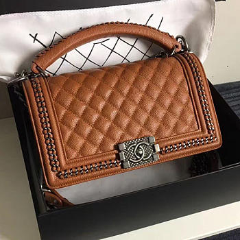 Chanel Caviar Grained Calfskin Boy Bag With Top Handle Orange A14041 VS06715