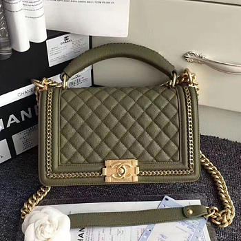 Chanel Quilted Caviar Boy Bag With Top Handle Green 180302 VS09524