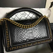 CHANEL Snake Embossed Boy Bag With Top Handle Black Gold A14041 VS02449 - 6