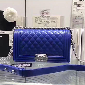 Chanel Quilted Lambskin Medium Boy Bag Blue A67086 VS03157