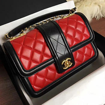 Chanel Quilted Lambskin Gold-Tone Metal Flap Bag Red And Black A91365 VS01992