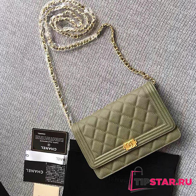 CHANEL Caviar Woc Chain Boy Bag Wallet Green A80287 VS07114 - 1