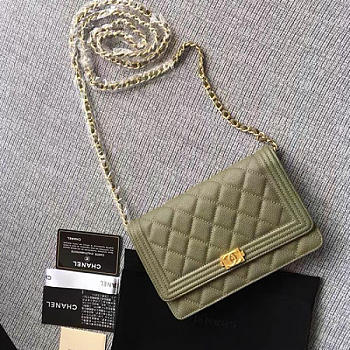 CHANEL Caviar Woc Chain Boy Bag Wallet Green A80287 VS07114