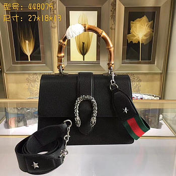 GUCCI Dionysus Medium Top Handbag (Black Leather)