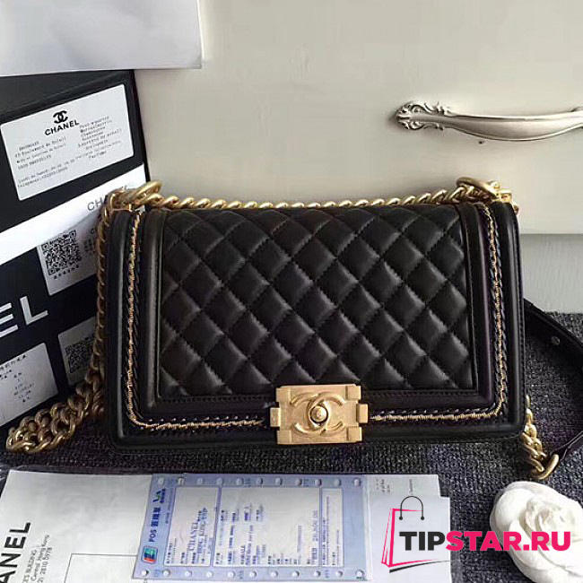 Chanel Lambskin Medium Boy Bag A67086 Black VS03723 - 1