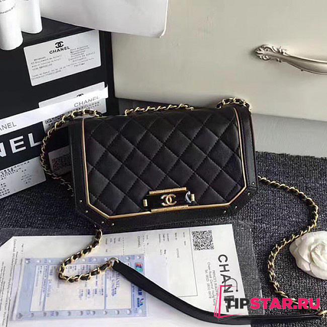 Chanel Lambskin And Calfskin Flap Bag Black A91836 VS07673 - 1