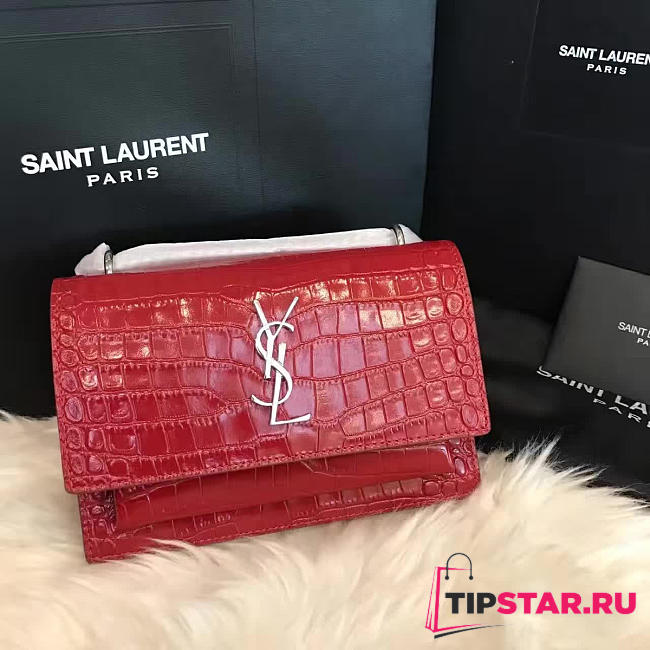 YSL Sunset Chain Wallet In Crocodile Embossed Shiny Leather 4860 - 1