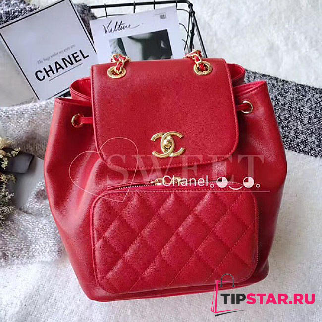 chanel grained calfskin gold-tone metal backpack red a93748 vs00493 - 1