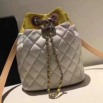 Chanel Small Drawstring Bucket Bag In White Lambskin And Resin A93730 VS07947