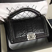 Chanel Snake Embossed Boy Bag With Top Handle Black Silver A14041 VS06643 - 1