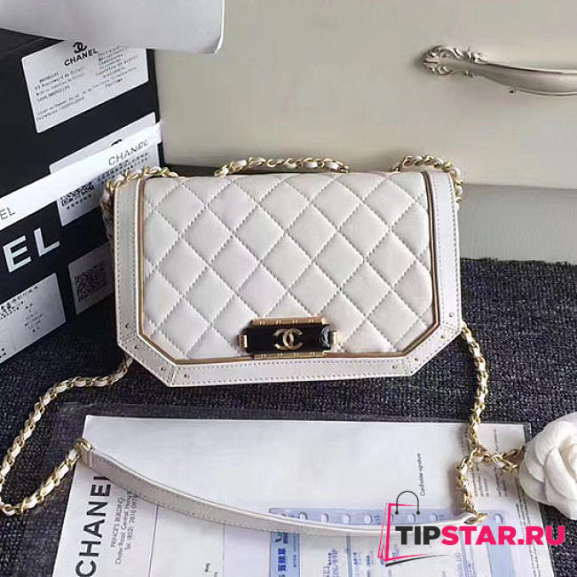Chanel Lambskin And Calfskin Flap Bag White A91836 VS08209 - 1