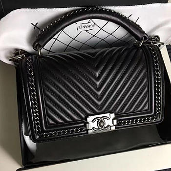 Chanel Chevron Lambskin Quilted Boy Bag With Top Handle Black A14041 VS05793