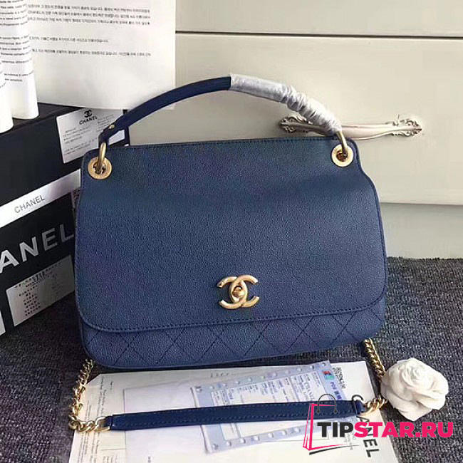 Chanel Grained Calfskin Large Top Handle Flap Bag Blue A93757 VS02159 - 1