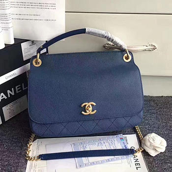 Chanel Grained Calfskin Large Top Handle Flap Bag Blue A93757 VS02159