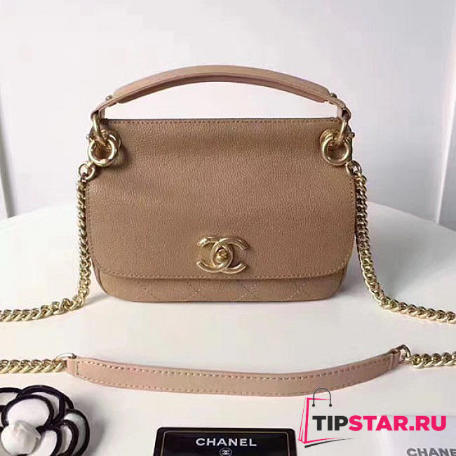 Chanel Grained Calfskin Mini Top Handle Flap Bag Beige A93756 VS06010 - 1