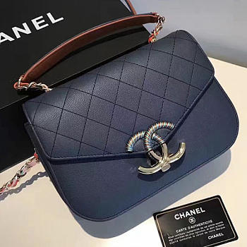 Chanel Grained Calfskin Flap Bag With Top Handle Blue A93633 VS06142