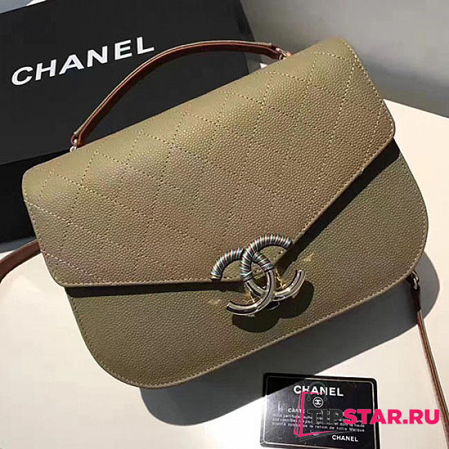 Chanel Grained Calfskin Flap Bag With Top Handle Green A93633 VS09198 - 1