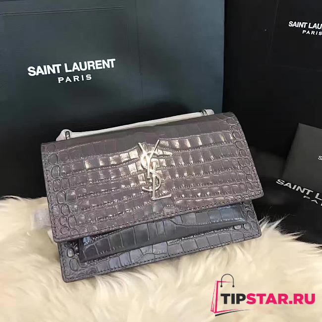 YSL Sunset Chain Wallet In Crocodile Embossed Shiny Leather 4829 - 1