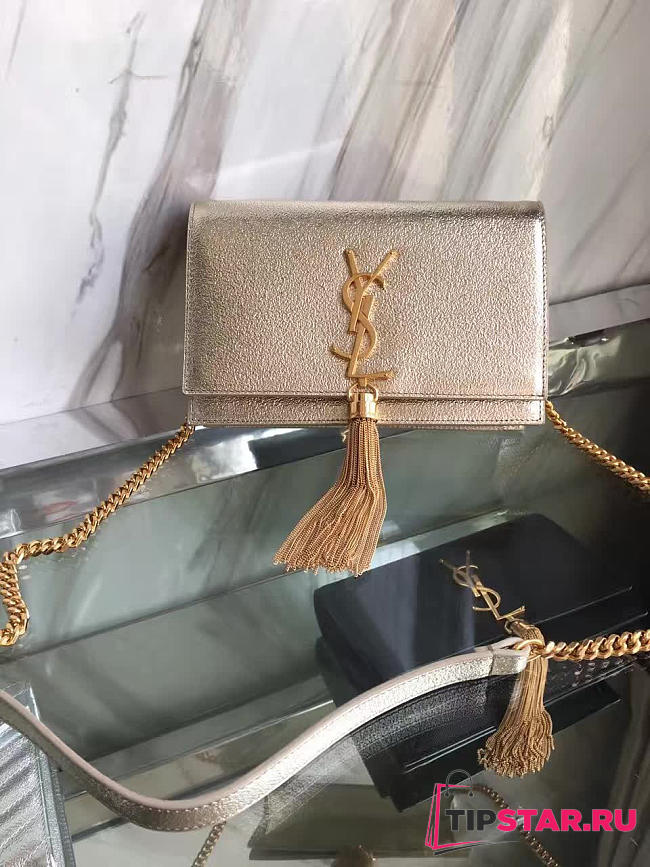 YSL Kate Tassel Small In Metallic Leather 474366 Gold Size 20x12.5x5cm - 1
