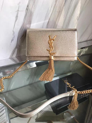 YSL Kate Tassel Small In Metallic Leather 474366 Gold Size 20x12.5x5cm