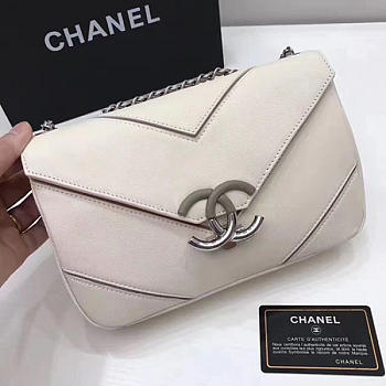 Chanel Calfskin Chevron Flap Bag White A93774 VS06416