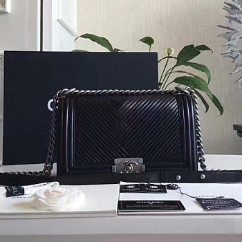 Chanel Medium Chevron Lambskin Quilted Boy Bag Black A13044 VS09296
