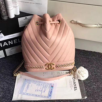 Chanel Lambskin Drawstring Bucket Bag Pink A91885 VS06999