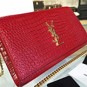 YSL Monogram Kate Crocodile Embossed Shiny Leather Red 4763 - 2