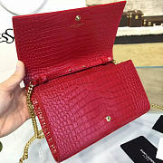 YSL Monogram Kate Crocodile Embossed Shiny Leather Red 4763 - 3