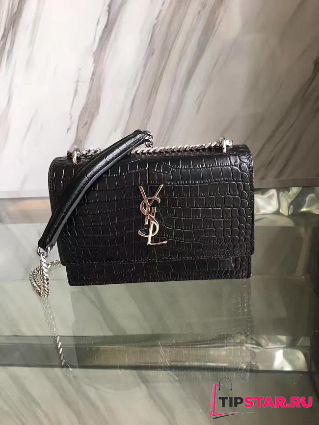 YSL Sunset Chain Wallet In Crocodile Embossed Shiny Leather 4843 - 1