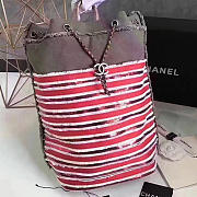 chanel canvas sequins drawstring backpack grey and red a93671 vs05205 - 1