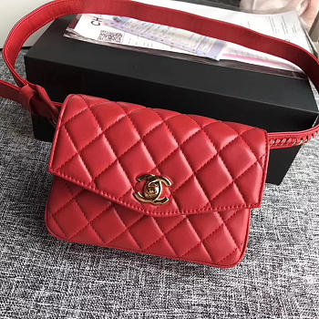 Chanel Chain Hook Belt Quilted Waist Bag Red 
