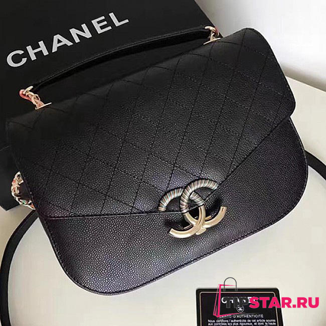 Chanel Grained Calfskin Flap Bag With Top Handle Black A93633 VS04911 - 1