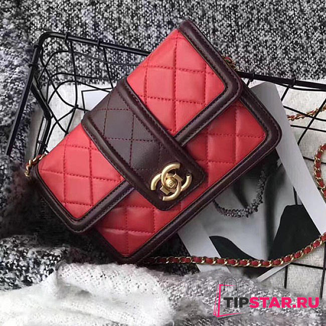 chanel lambskin small wallet on chain red a91365 vs01732 - 1