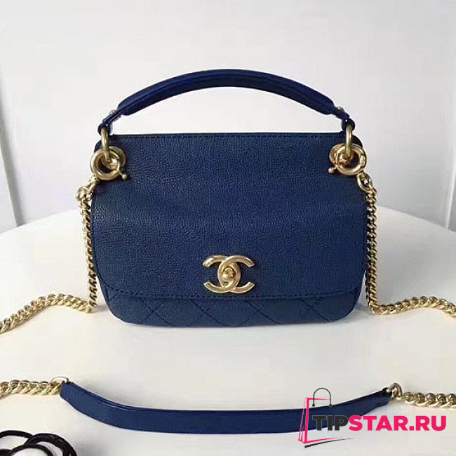 Chanel Grained Calfskin Mini Top Handle Flap Bag Blue A93756 VS00398 - 1