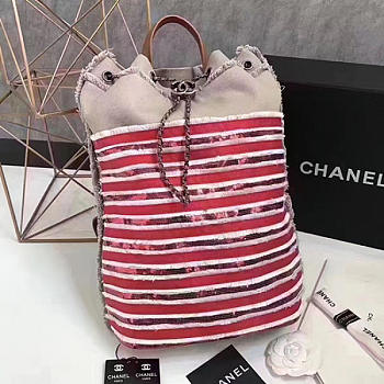 Chanel canvas sequins drawstring backpack beige and red a93671 vs08281