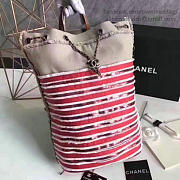 Chanel canvas sequins drawstring backpack beige and red a93671 vs08281 - 3