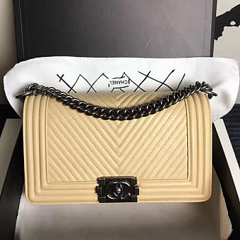Chanel Medium Chevron Lambskin Quilted Boy Bag Beige A13043 VS00767