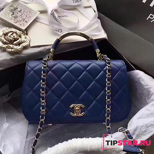 Chanel Caviar Quilted Lambskin Flap Bag With Top Handle Blue A93752 VS06898 - 1