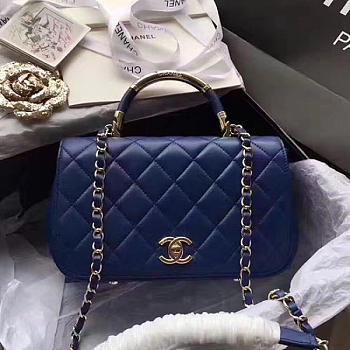 Chanel Caviar Quilted Lambskin Flap Bag With Top Handle Blue A93752 VS06898