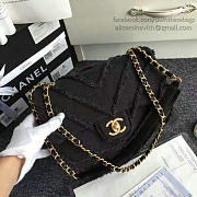 Chanel Black Canvas Patchwork Chevron Medium Flap Bag 040101 Vs02373 - 6