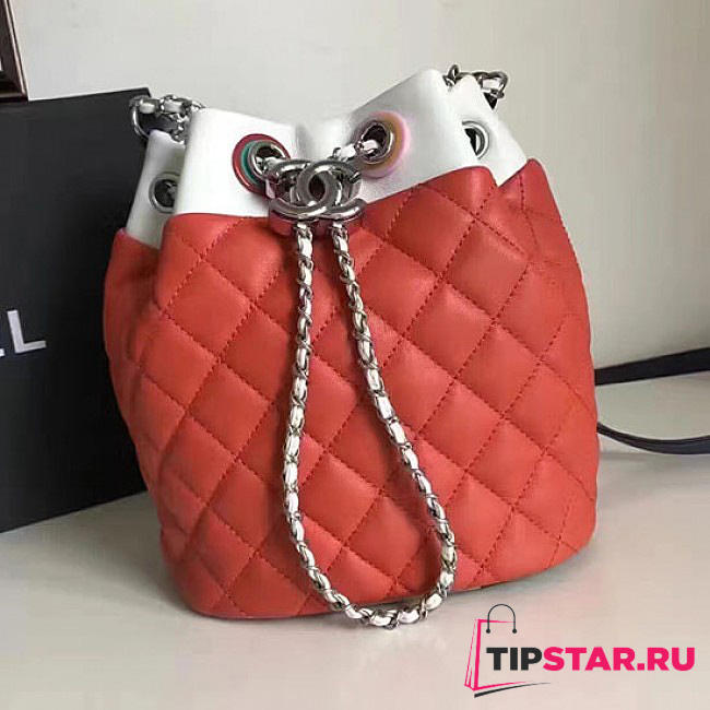 Chanel Small Drawstring Bucket Bag In Red Lambskin And Resin A93730 VS04392 - 1
