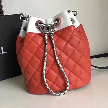 Chanel Small Drawstring Bucket Bag In Red Lambskin And Resin A93730 VS04392