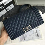 Chanel Quilted Caviar Medium Boy Bag Blue 180301 VS04423 - 2