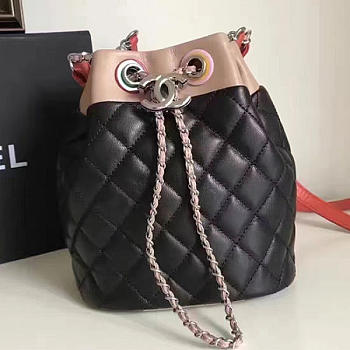 Chanel Small Drawstring Bucket Bag In Black Lambskin And Resin A93730 VS06460